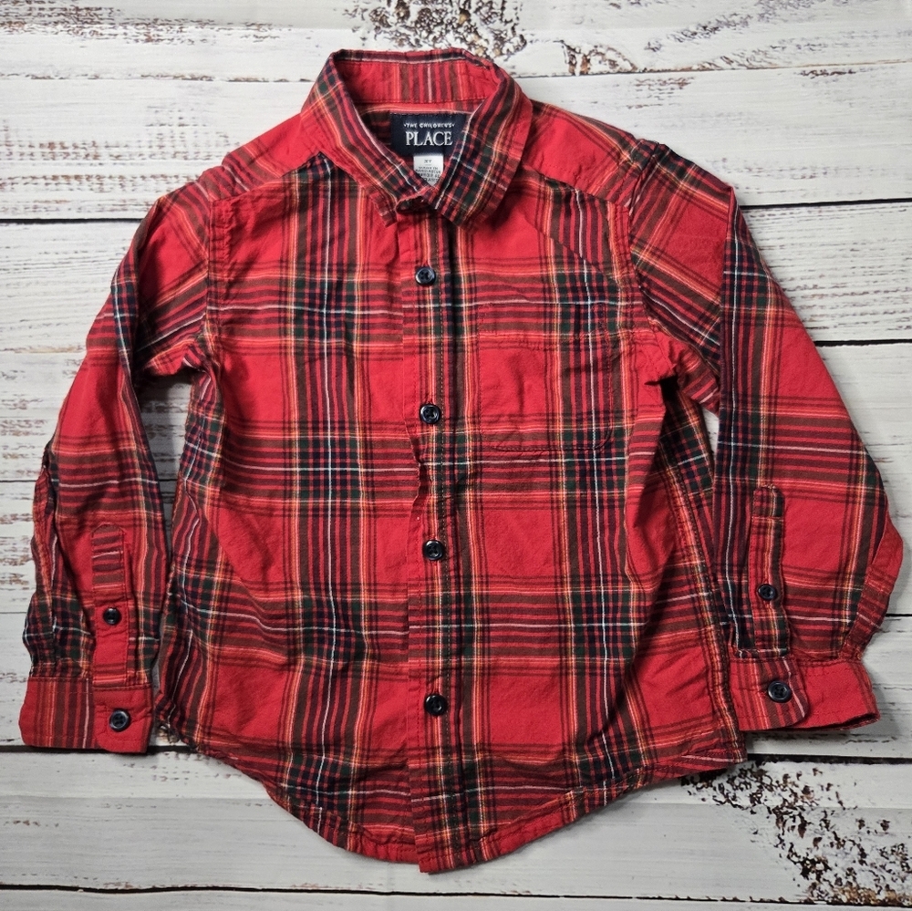 Children's Place red plaid button down shirt Toddler Boys sz 3t